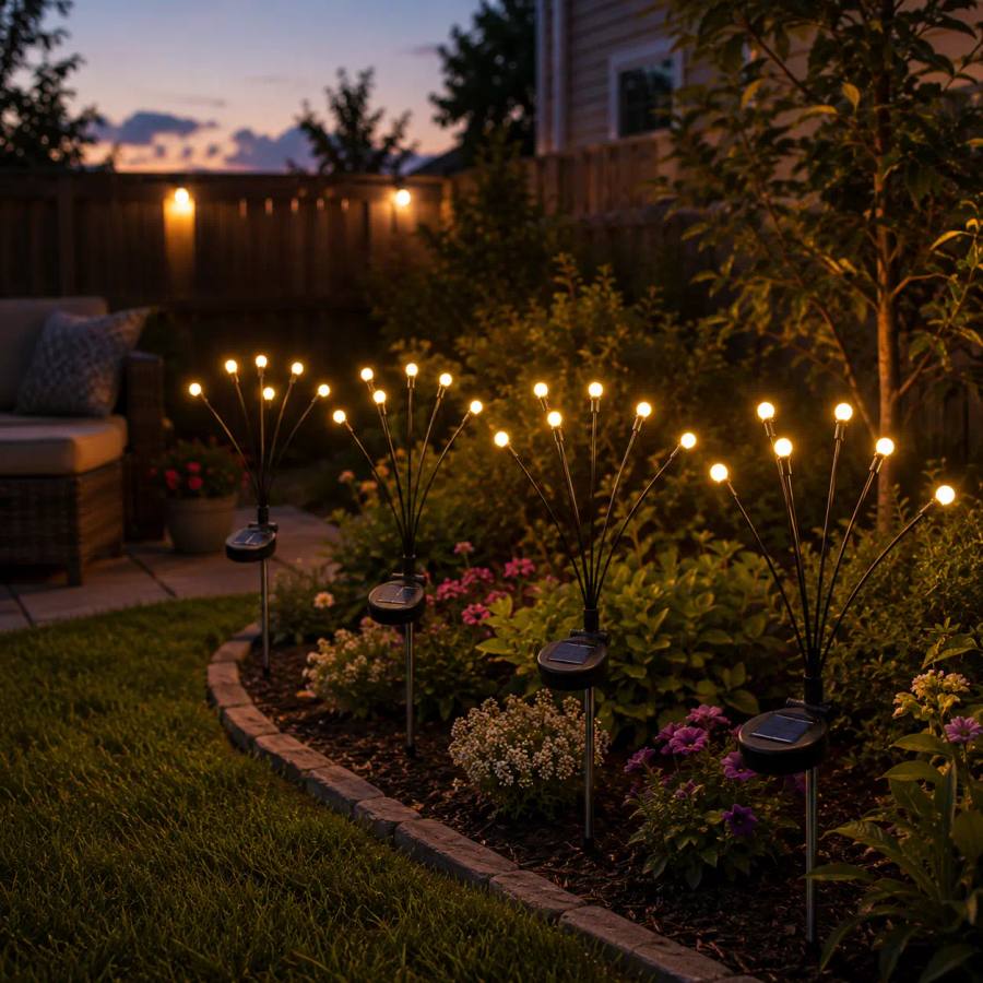 Firefly lights lining a garden path