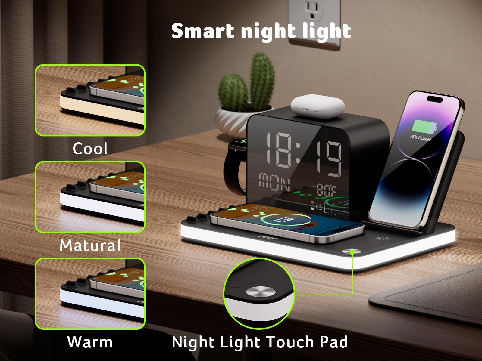 Adjustable night light in cool, natural and warm tones