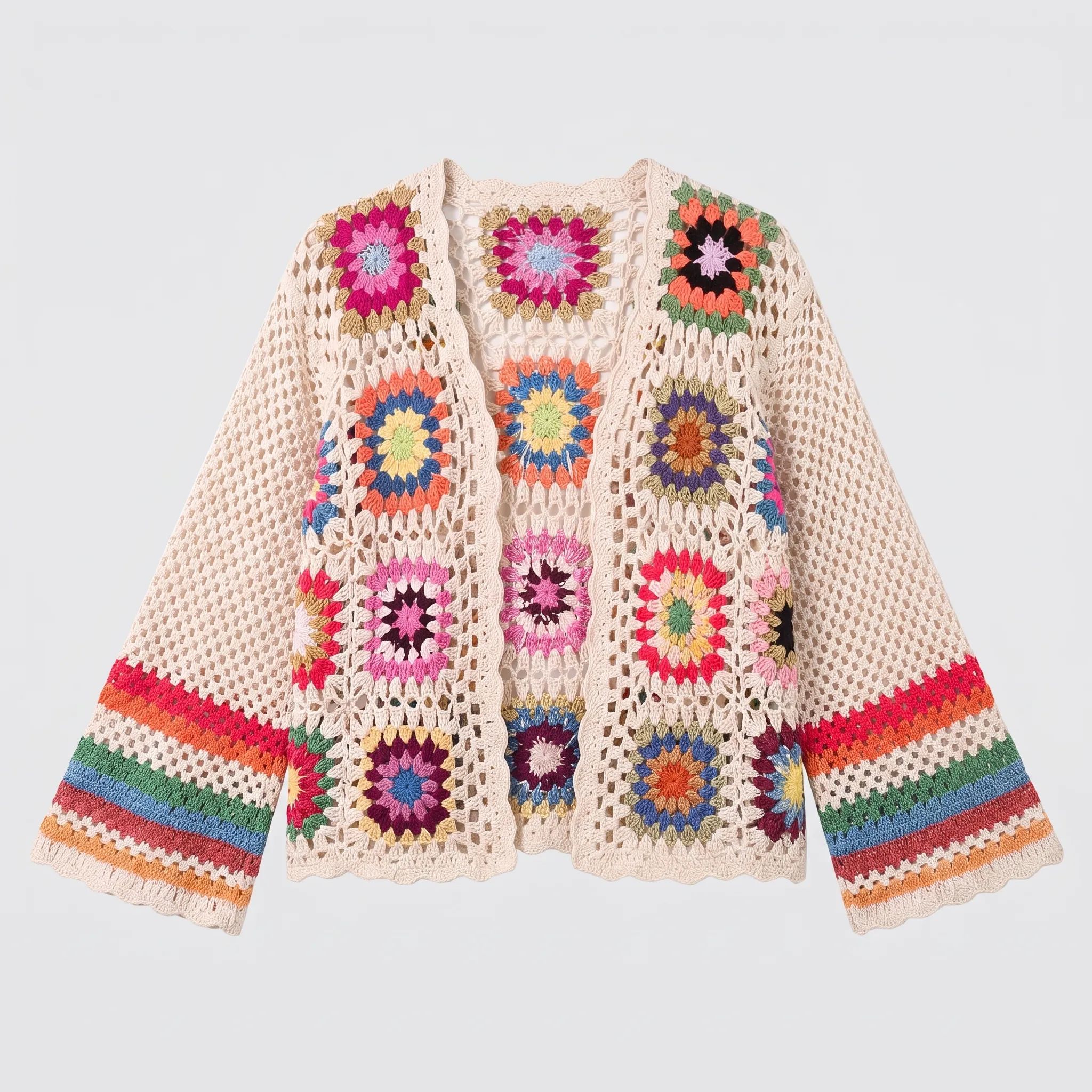 Granny square crochet cardigan in cream