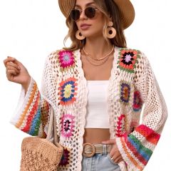 Granny square crochet cardigan in cream