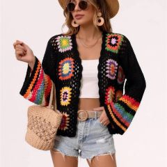 Granny square crochet cardigan in black