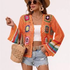 Granny square crochet cardigan in orange