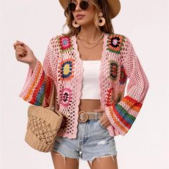 Granny square crochet cardigan in pink