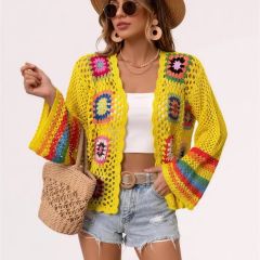 Granny square crochet cardigan in yellow