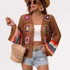 Granny square crochet cardigan in brown