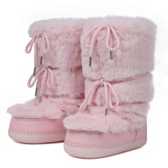 Pink faux fur mid-calf platform boots, pair