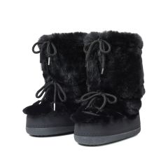 Black faux fur mid-calf platform boots, pair