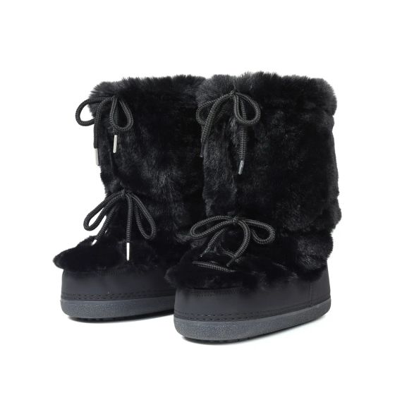 Black faux fur mid-calf platform boots