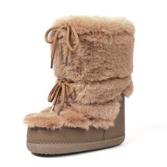 Brown faux fur mid-calf platform boots, pair