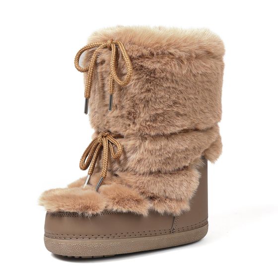 Brown faux fur mid-calf platform boots