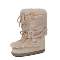 Apricot faux fur mid-calf platform boots, pair
