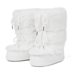 White faux fur mid-calf platform boots, pair