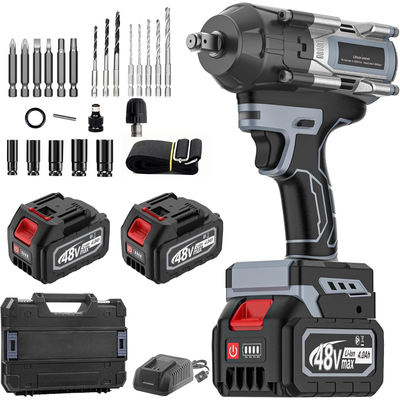 Full impact wrench kit with sockets, bits, batteries and case