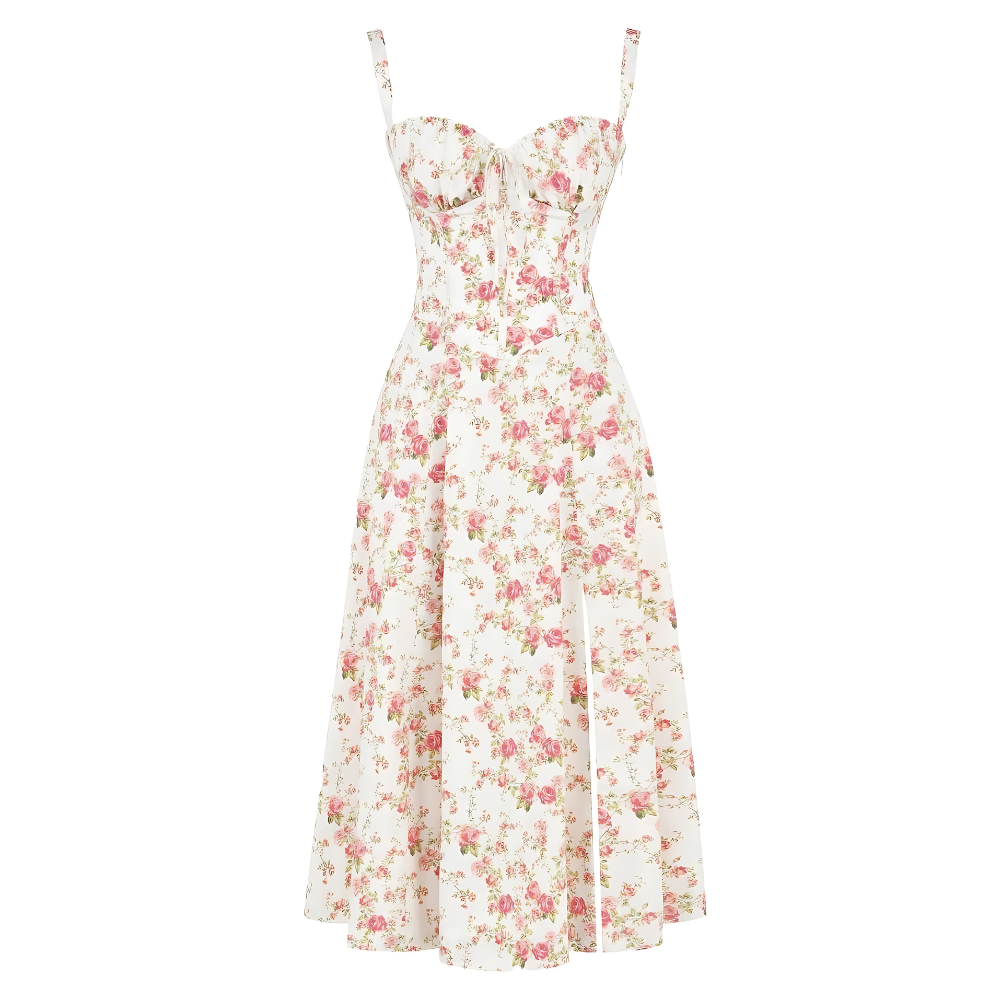 Floral Bustier Midriff Waist Shaper Dress in Pink