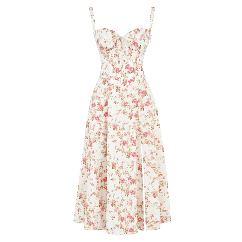 Floral Bustier Midriff Waist Shaper Dress in Pink