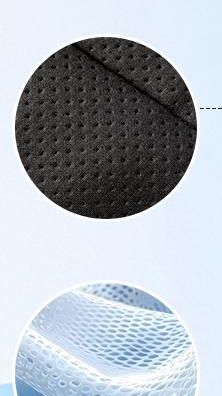 Close-up of the perforated breathable fabric and mesh
