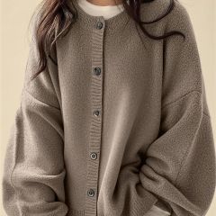Classic button front cardigan in mocha brown