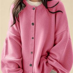 Classic button front cardigan in baby pink