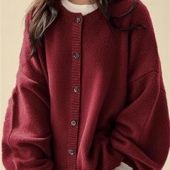 Classic button front cardigan in burgundy