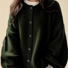 Classic button front cardigan in army green
