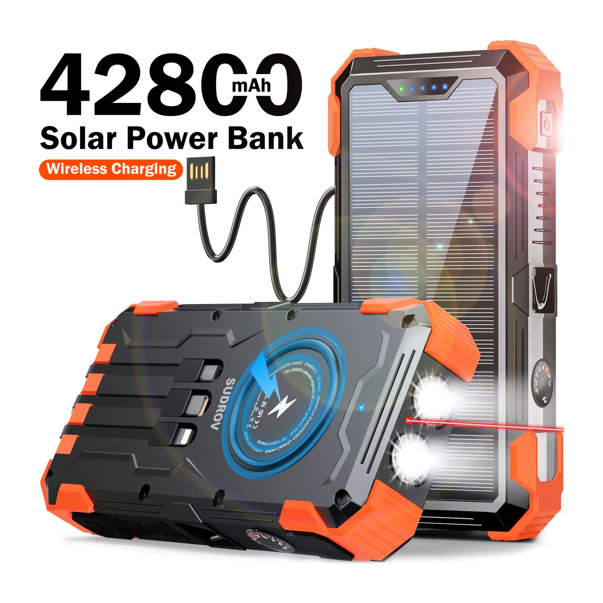 42800mAh solar power bank with wireless charging