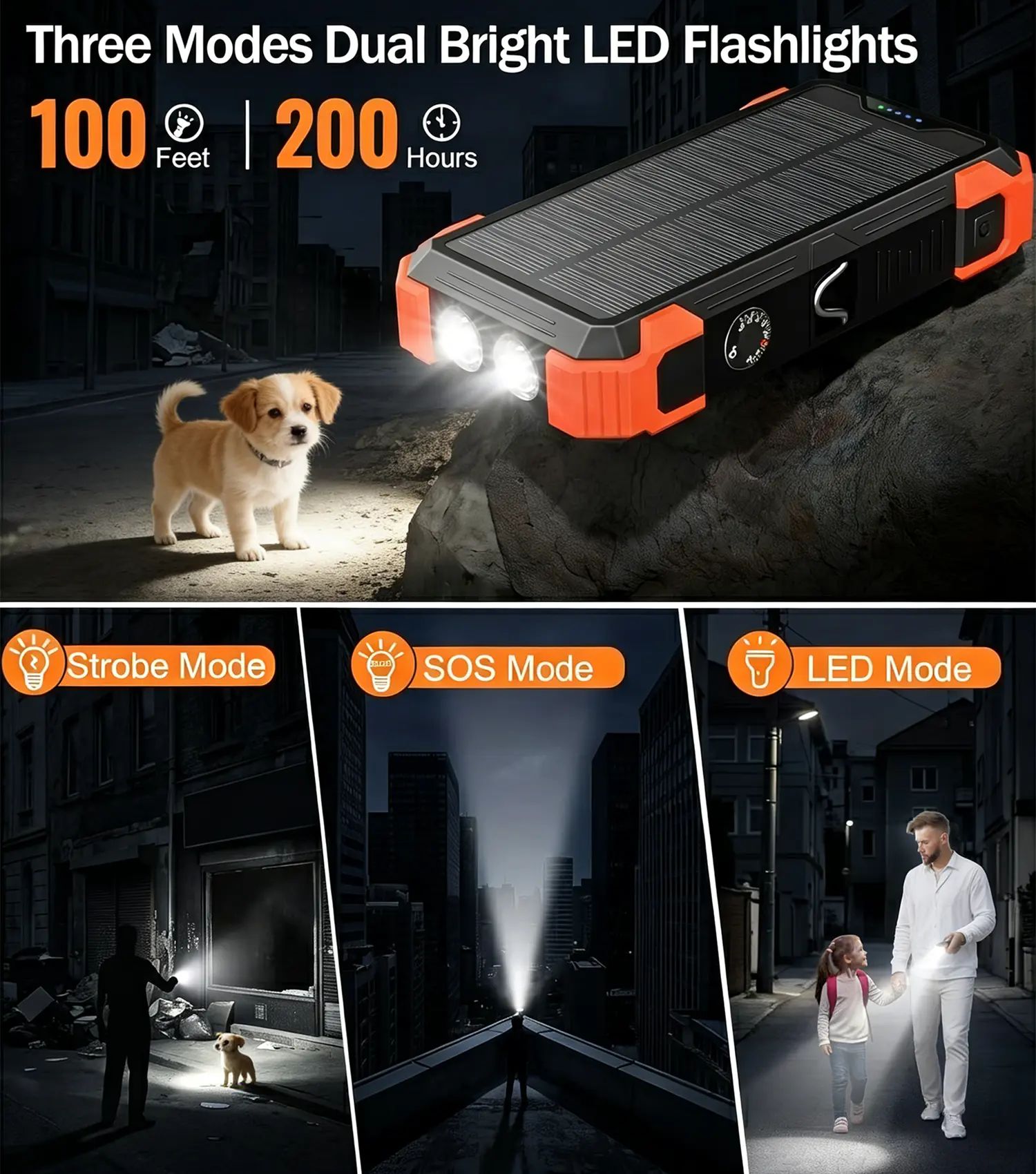 Dual bright LED flashlights lighting the dark