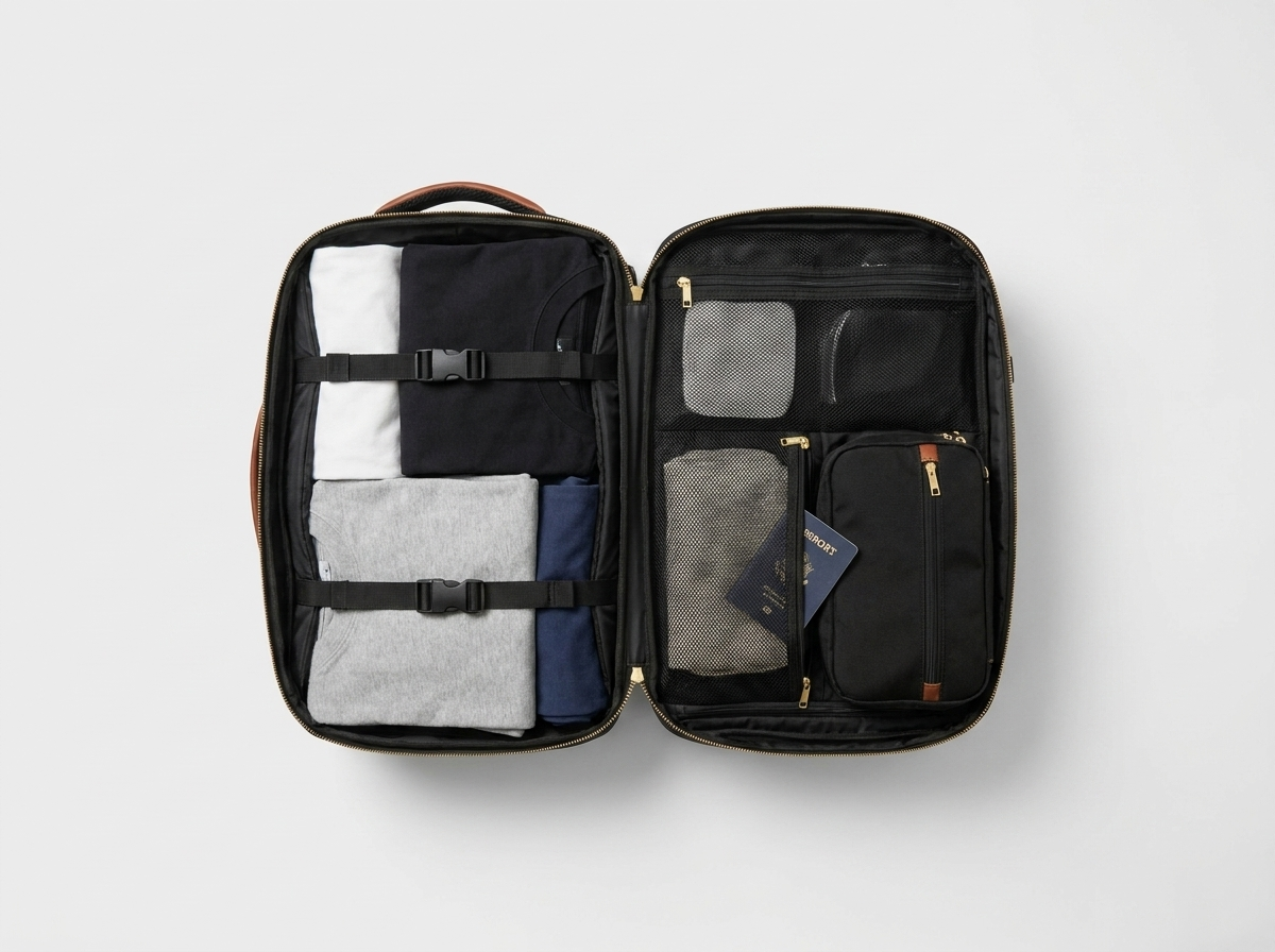 Backpack opened flat like a suitcase