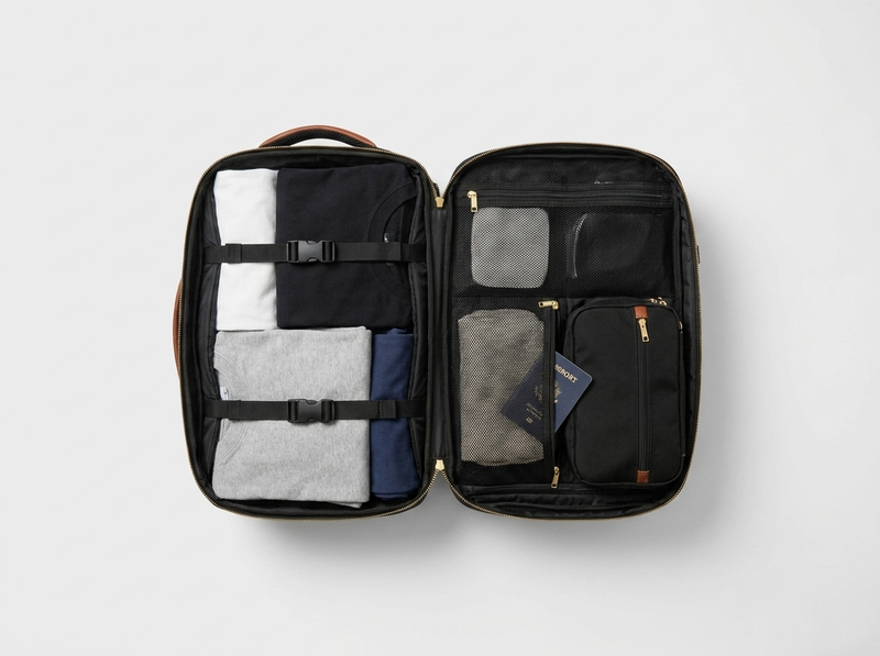 JetReady backpack opened flat, packed like a suitcase