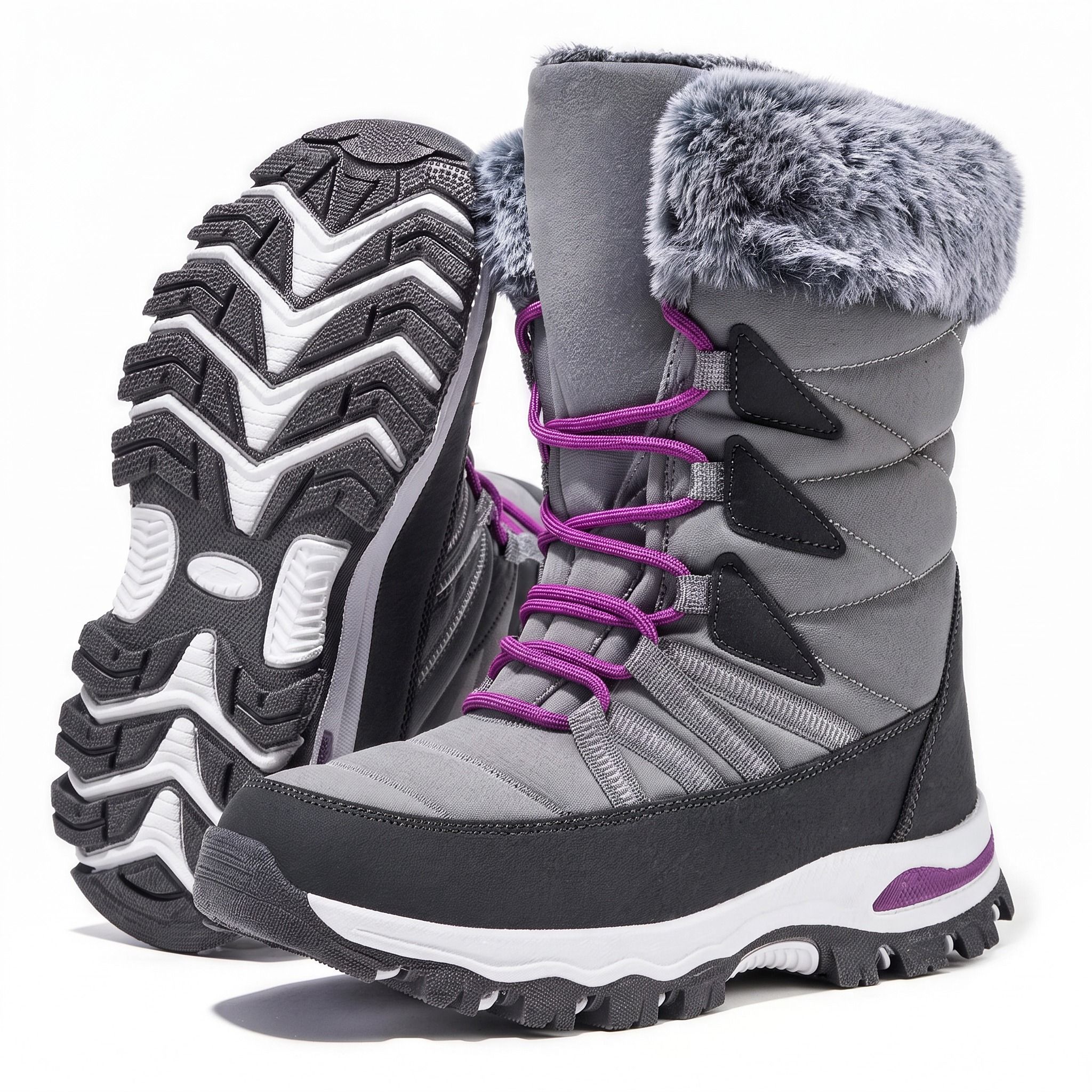 The boot beside its own outsole, showing the seam-sealed upper and the lug tread