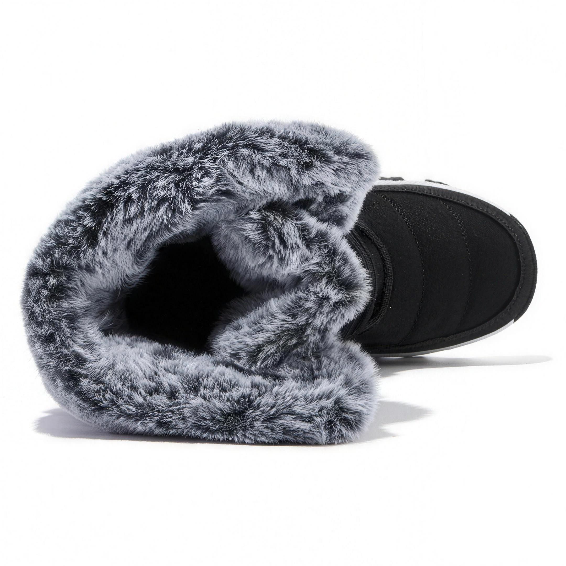 Close view of the faux fur collar and the fleece lining inside the boot
