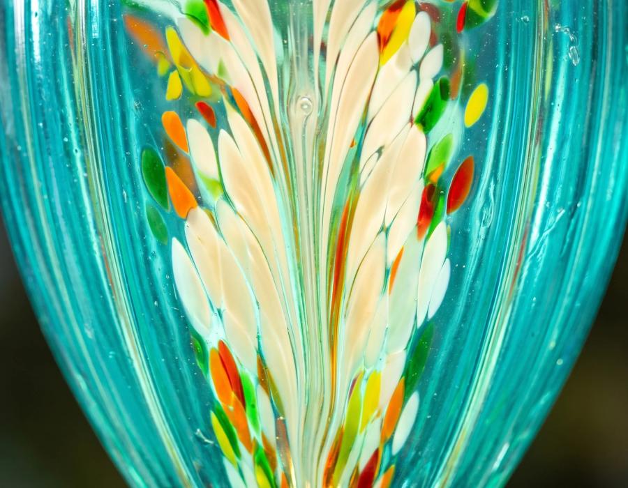 Close-up of the swirled hand-blown Murano-style art glass