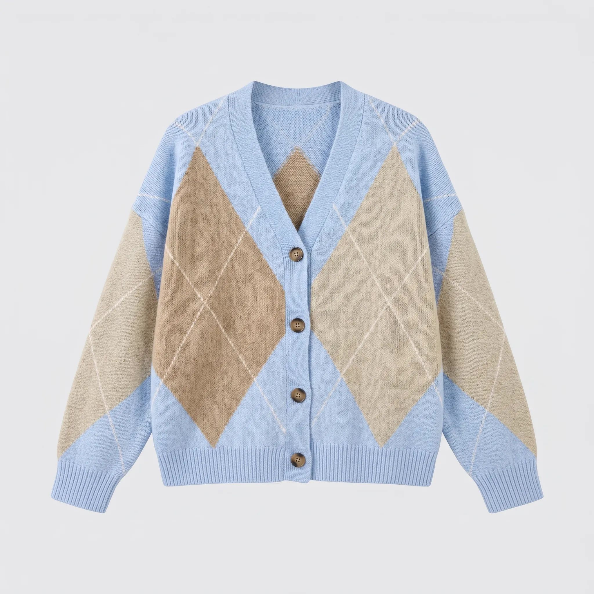 The Blue oversized argyle cardigan