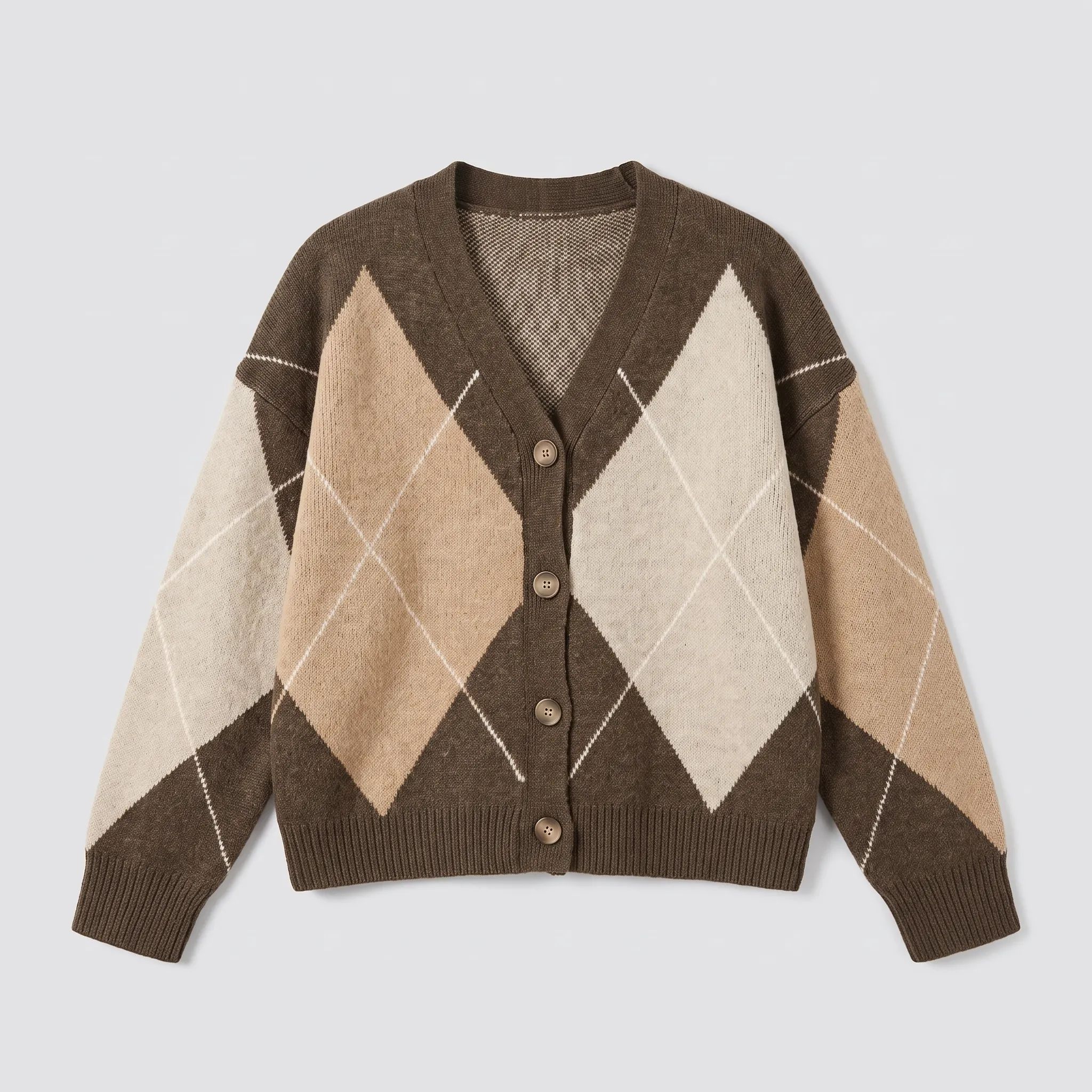 The Brown oversized argyle cardigan