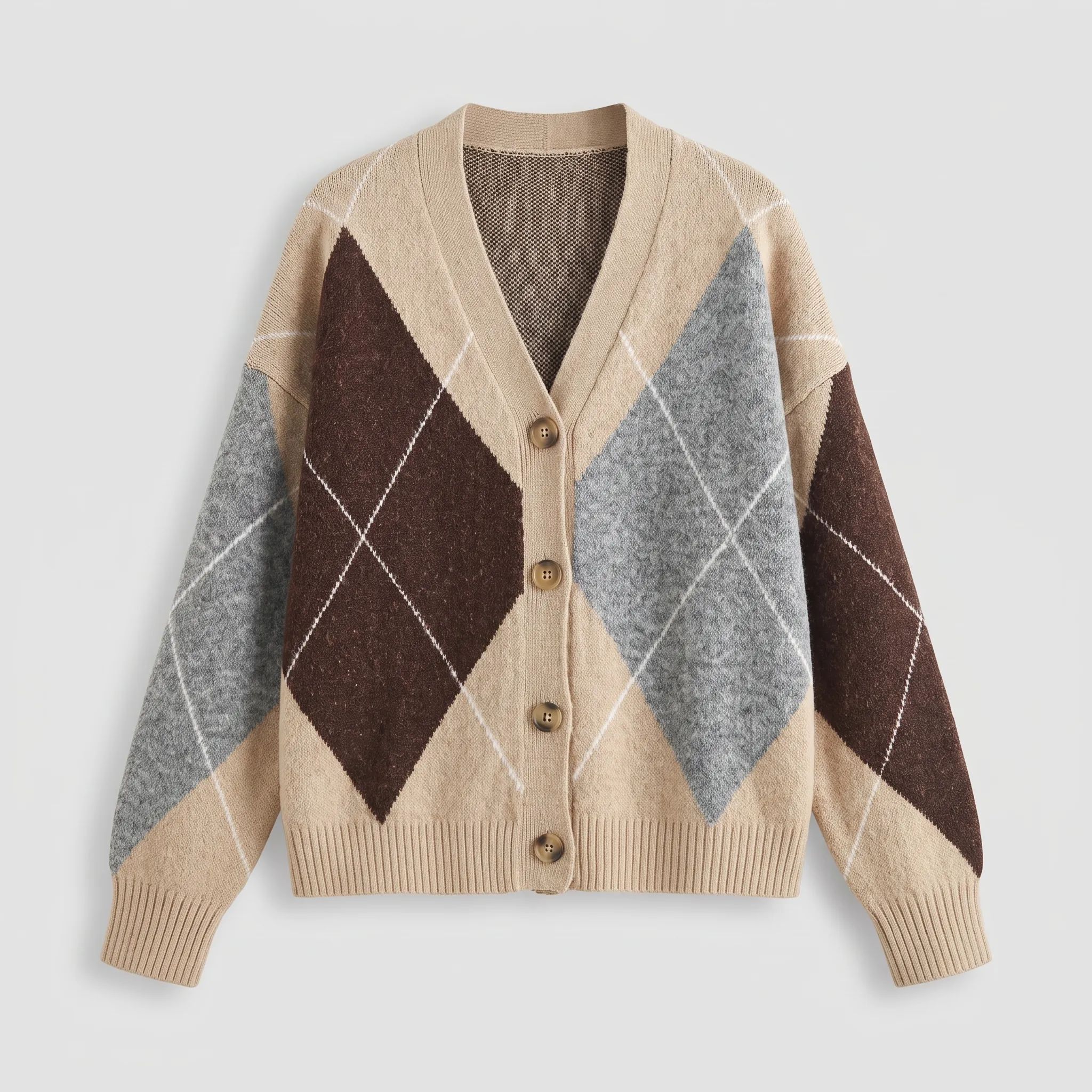The Khaki oversized argyle cardigan