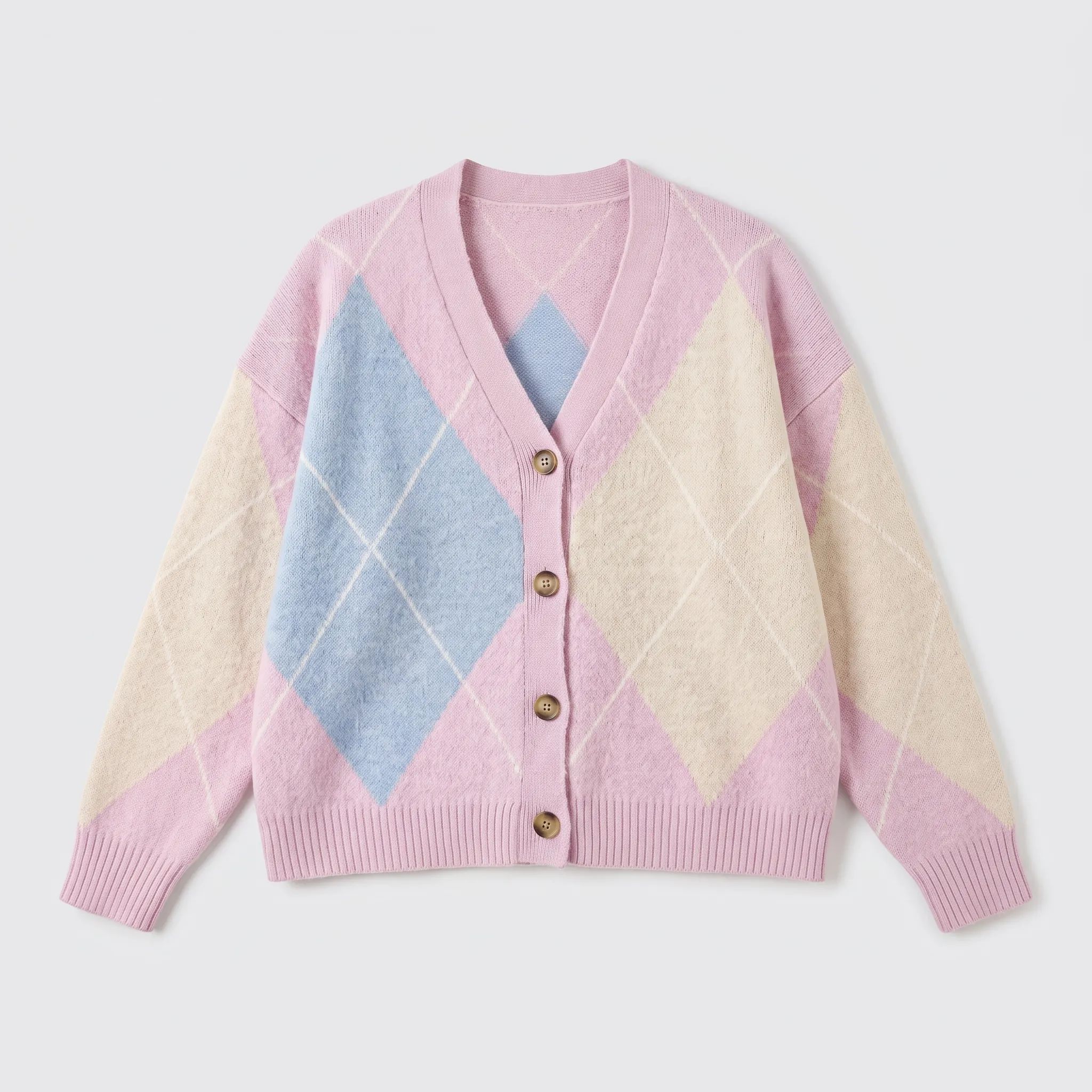 The Pink oversized argyle cardigan
