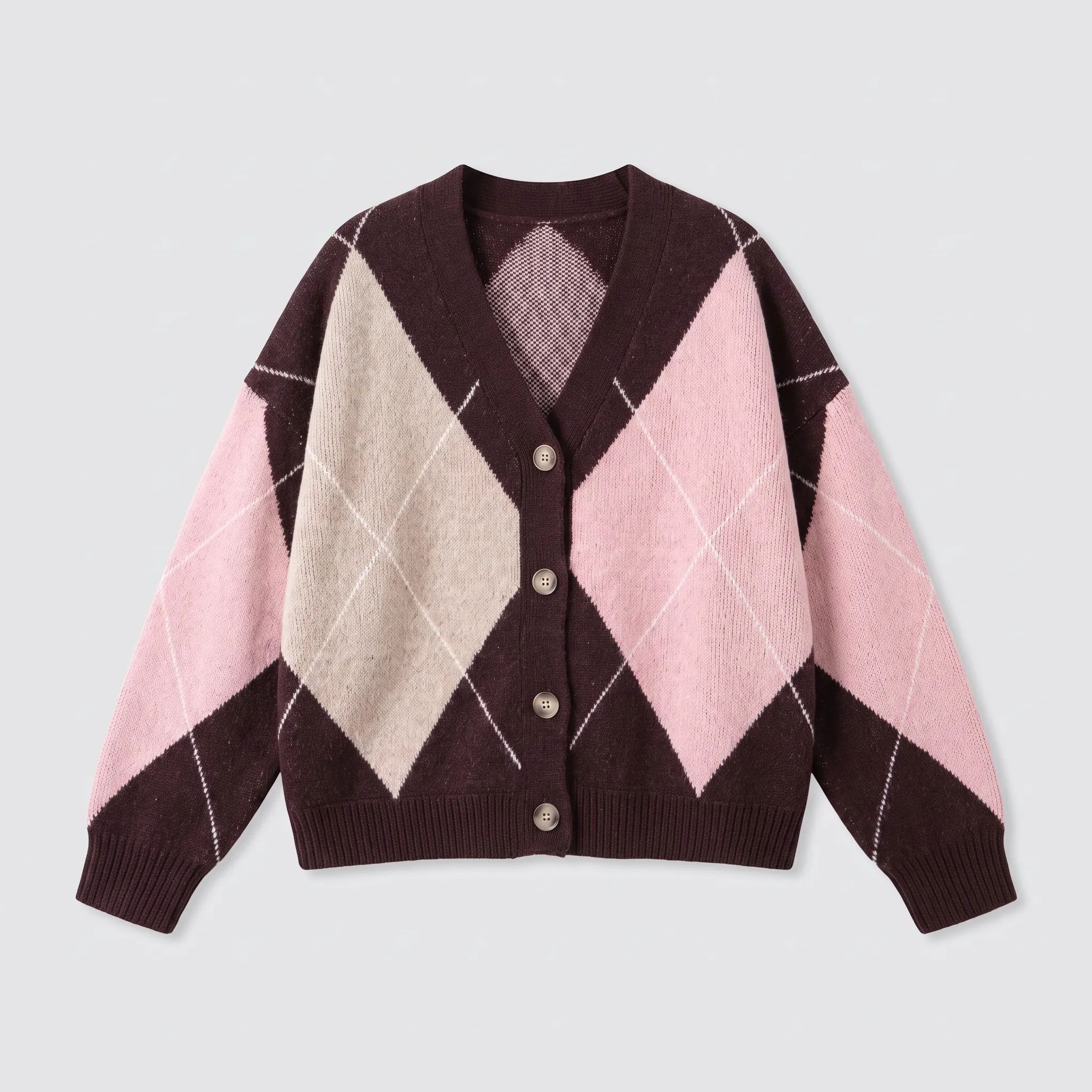 The Burgundy oversized argyle cardigan