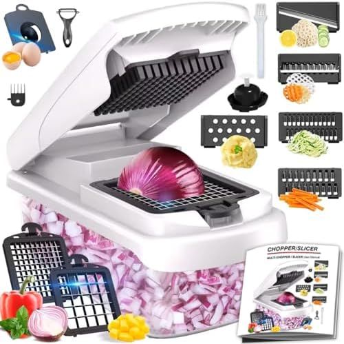 Vegetable Chopper Set of 15, Mandoline Slicer with Container – Mandoline Slicer for Kitchen with Razor Sharp Blades & Safety Lock - Veggie Chopper, Salad Chopper, Food Choppers & Dicers thumbnail 2