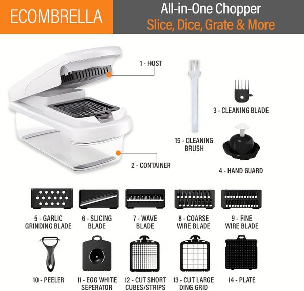 Vegetable Chopper Set of 15, Mandoline Slicer with Container – Mandoline Slicer for Kitchen with Razor Sharp Blades & Safety Lock - Veggie Chopper, Salad Chopper, Food Choppers & Dicers thumbnail 3