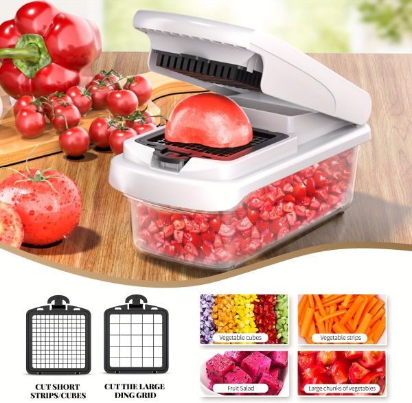 Vegetable Chopper Set of 15, Mandoline Slicer with Container – Mandoline Slicer for Kitchen with Razor Sharp Blades & Safety Lock - Veggie Chopper, Salad Chopper, Food Choppers & Dicers thumbnail 4