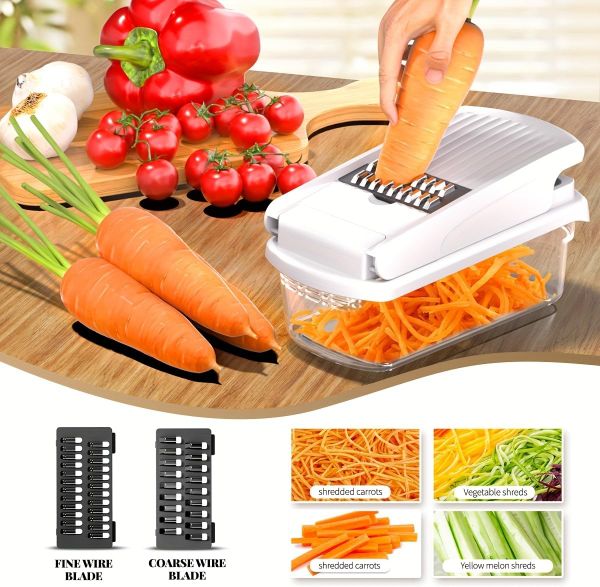 Vegetable Chopper Set of 15, Mandoline Slicer with Container – Mandoline Slicer for Kitchen with Razor Sharp Blades & Safety Lock - Veggie Chopper, Salad Chopper, Food Choppers & Dicers thumbnail 5