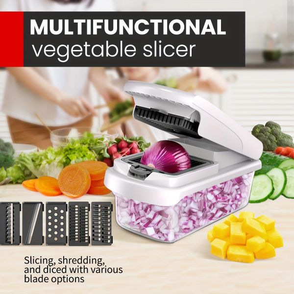 Vegetable Chopper Set of 15, Mandoline Slicer with Container – Mandoline Slicer for Kitchen with Razor Sharp Blades & Safety Lock - Veggie Chopper, Salad Chopper, Food Choppers & Dicers thumbnail 6