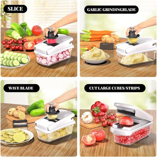 Vegetable Chopper Set of 15, Mandoline Slicer with Container – Mandoline Slicer for Kitchen with Razor Sharp Blades & Safety Lock - Veggie Chopper, Salad Chopper, Food Choppers & Dicers thumbnail 7