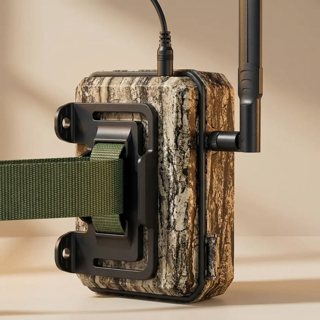 Rear view showing mount, strap and antenna