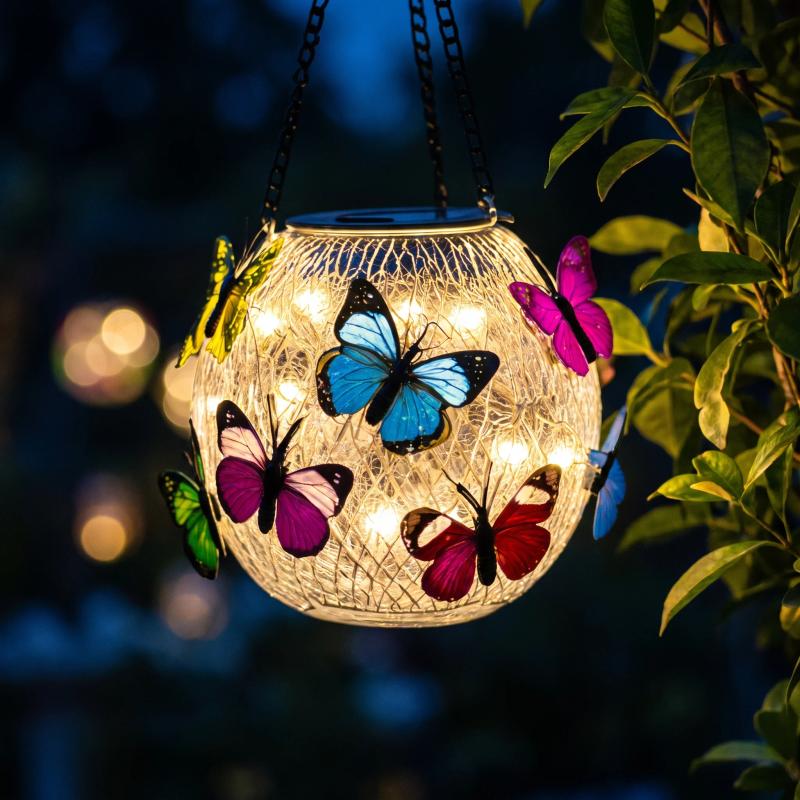 Lantern glowing softly through its mesh after dark