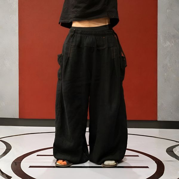 Flax Pleated Wide Pants With Drawstrings thumbnail 1