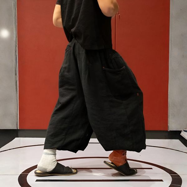 Flax Pleated Wide Pants With Drawstrings thumbnail 2