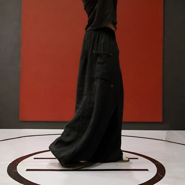 Flax Pleated Wide Pants With Drawstrings thumbnail 3