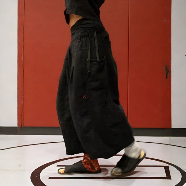 Flax Pleated Wide Pants With Drawstrings thumbnail 4