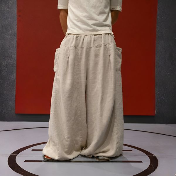 Flax Pleated Wide Pants With Drawstrings thumbnail 6