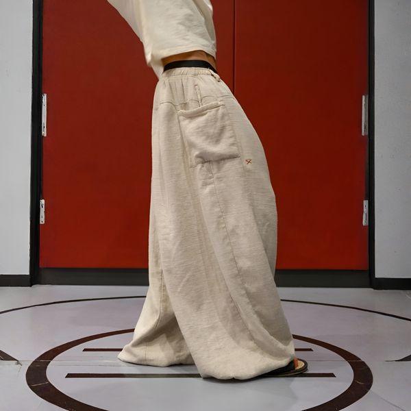 Flax Pleated Wide Pants With Drawstrings thumbnail 7